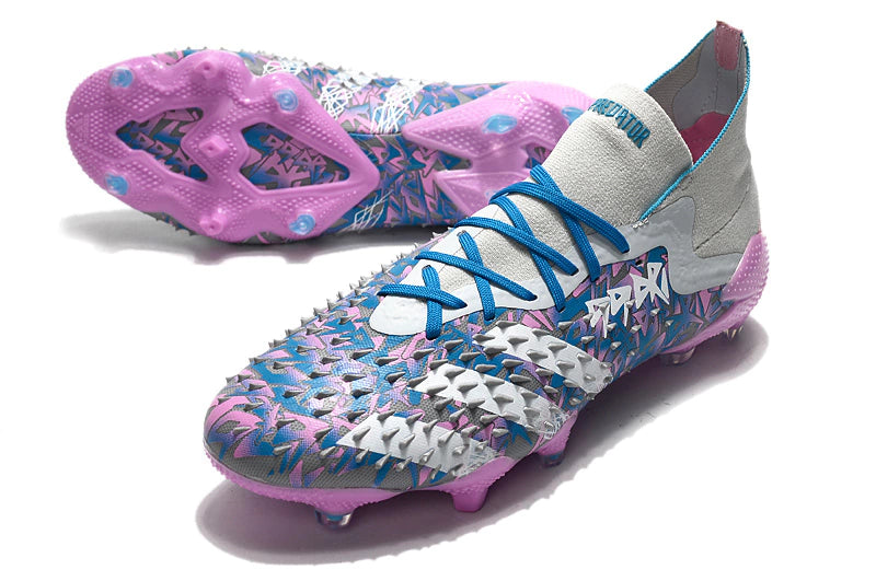 Chuteira Adidas Predator Freak.1 Campo FG - Branco/Azul/Rosa