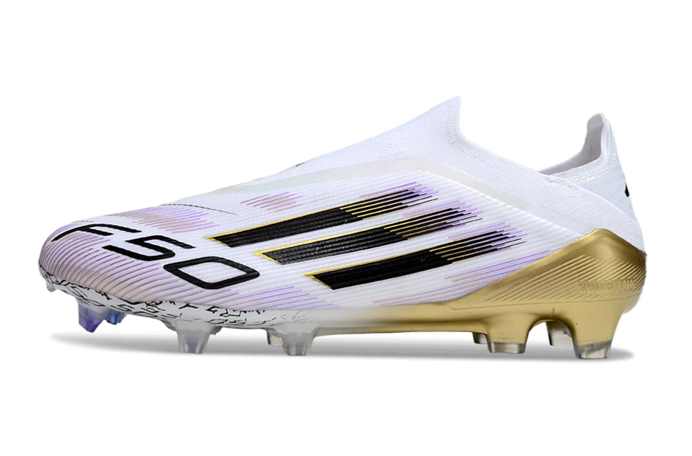 Chuteira Adidas F50 X Laceless Campo - Branco/Dourado
