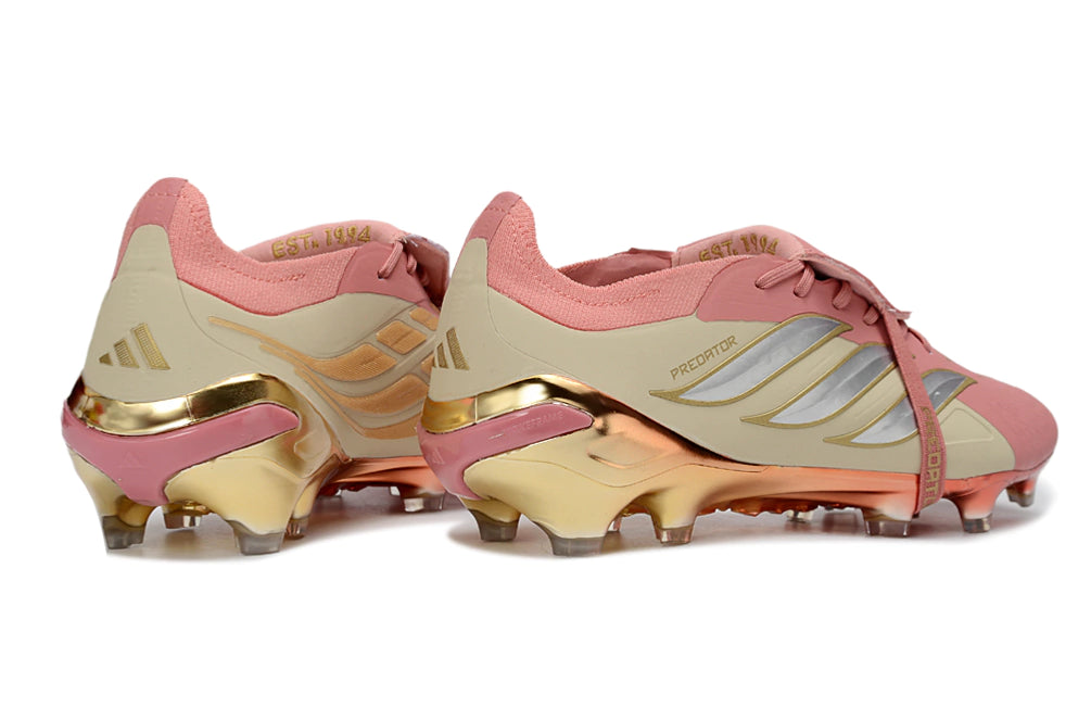 Chuteira Adidas Predator Tongue 26 Elite FG - Rosa/Dourado