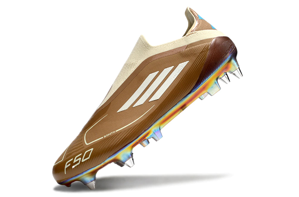 Chuteira Adidas F50 X Laceless Campo SG - Marrom/Azul