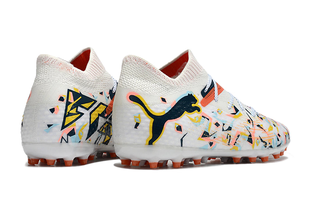Chuteira Puma Future 7 Match MG - Branco/Laranja/Amarelo