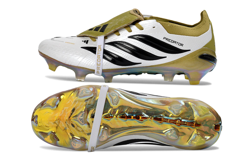Chuteira Adidas Predator Tongue 26 Elite FG - Branco/Dourado