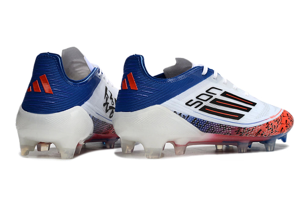 Chuteira Adidas F50 X Campo - Branco/Azul/Laranja