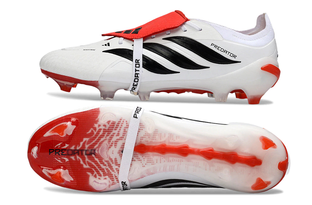 Chuteira Adidas Predator Tongue 26 Elite FG - Branca/Vermelho/Preto