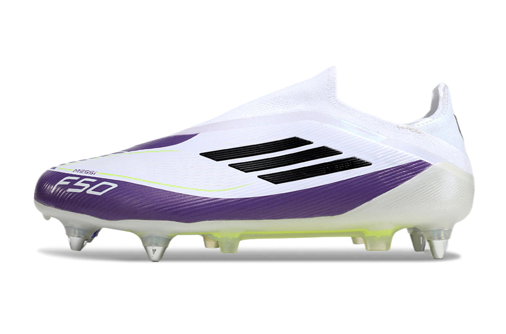 Chuteira Adidas F50 X Laceless Campo SG - Branco/Roxo/Preto