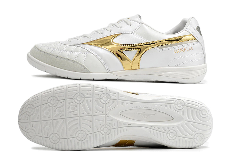 Chuteira Mizuno Morelia Sala Futsal - Branco/Dourado