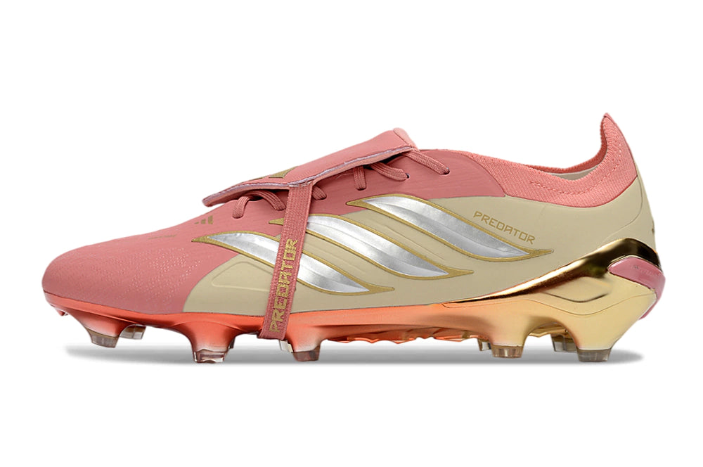 Chuteira Adidas Predator Tongue 26 Elite FG - Rosa/Dourado