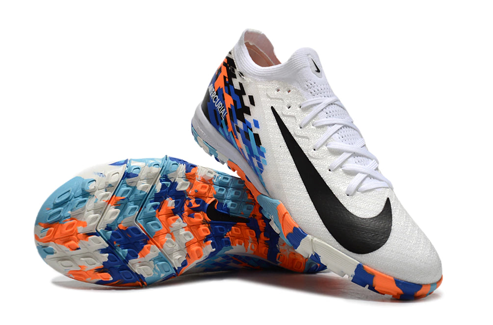 Chuteira Nike Mercurial Vapor 16 Elite Society - Branco/Preto/Azul/Laranja