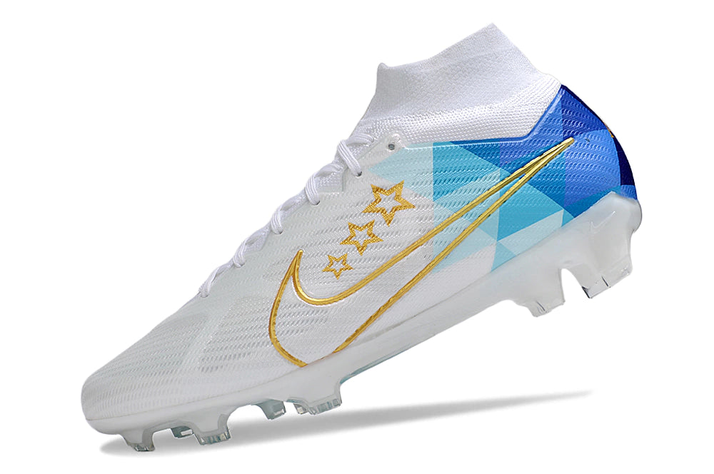 Chuteira Nike Air Zoom Mercurial Superfly 9 Elite Campo - Branco/Azul