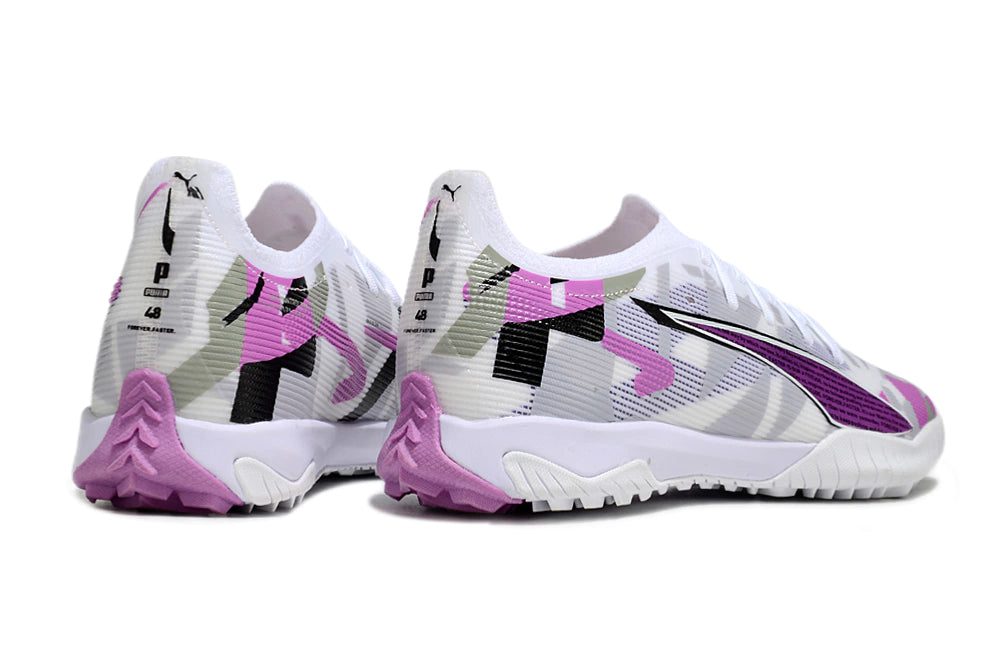 Chuteira Puma Ultra 5 Pro Cage Society - Branco/Preto/Rosa