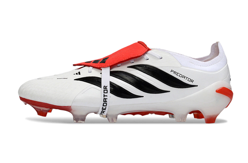 Chuteira Adidas Predator Tongue 26 Elite FG - Branca/Vermelho/Preto