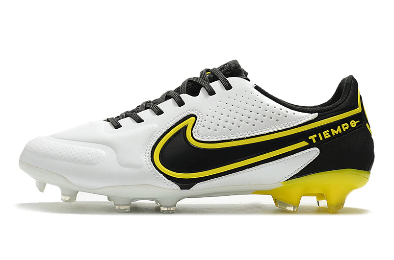 Chuteira Nike Tiempo 9 Elite Campo FG - Branco/Preto/Amarelo