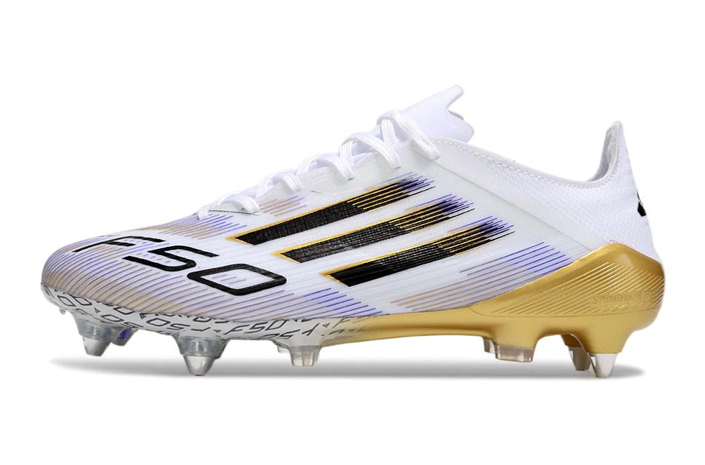 Chuteira Adidas F50 X Campo SG - Branco/Dourado/Preto