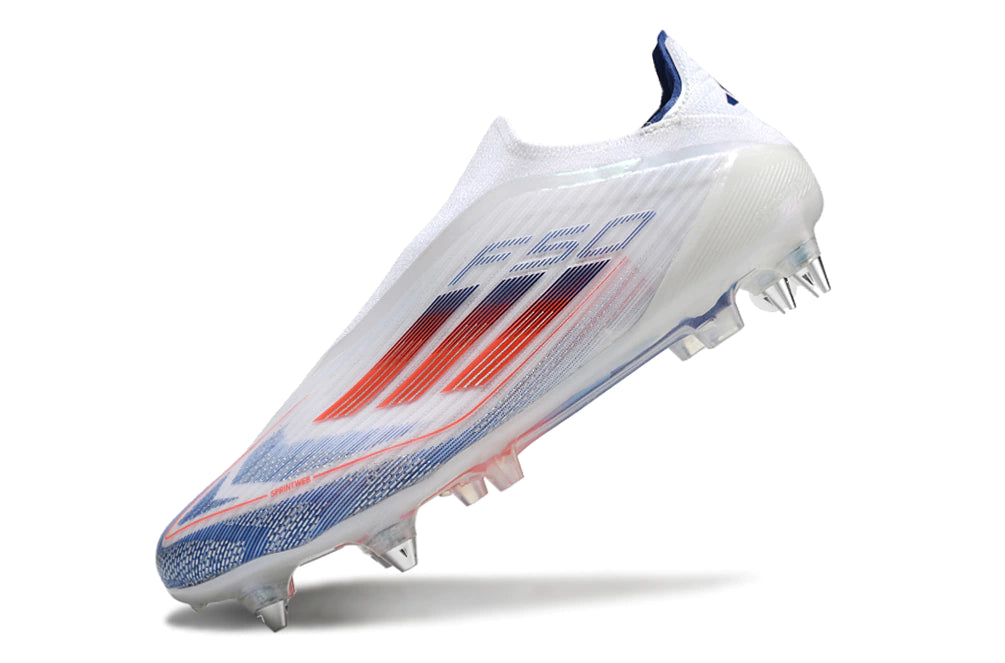Chuteira Adidas F50 X Laceless Campo SG - Branco/Azul/Laranja