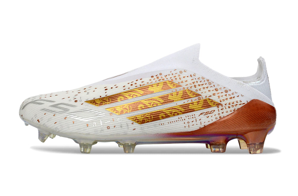 Chuteira Adidas F50 X Laceless Campo - Branco/Dourado