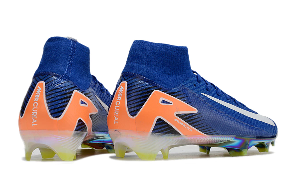 Chuteira Nike Air Zoom Mercurial Superfly 10 Elite Campo - Azul/Laranja/Branco