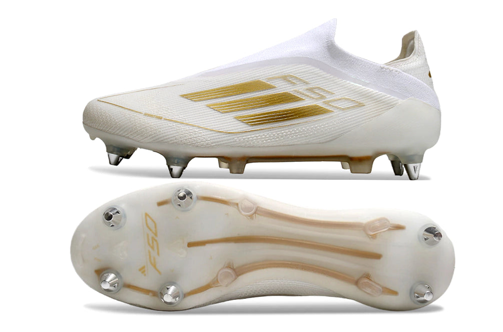 Chuteira Adidas F50 X Laceless Campo SG - Branco/Dourado