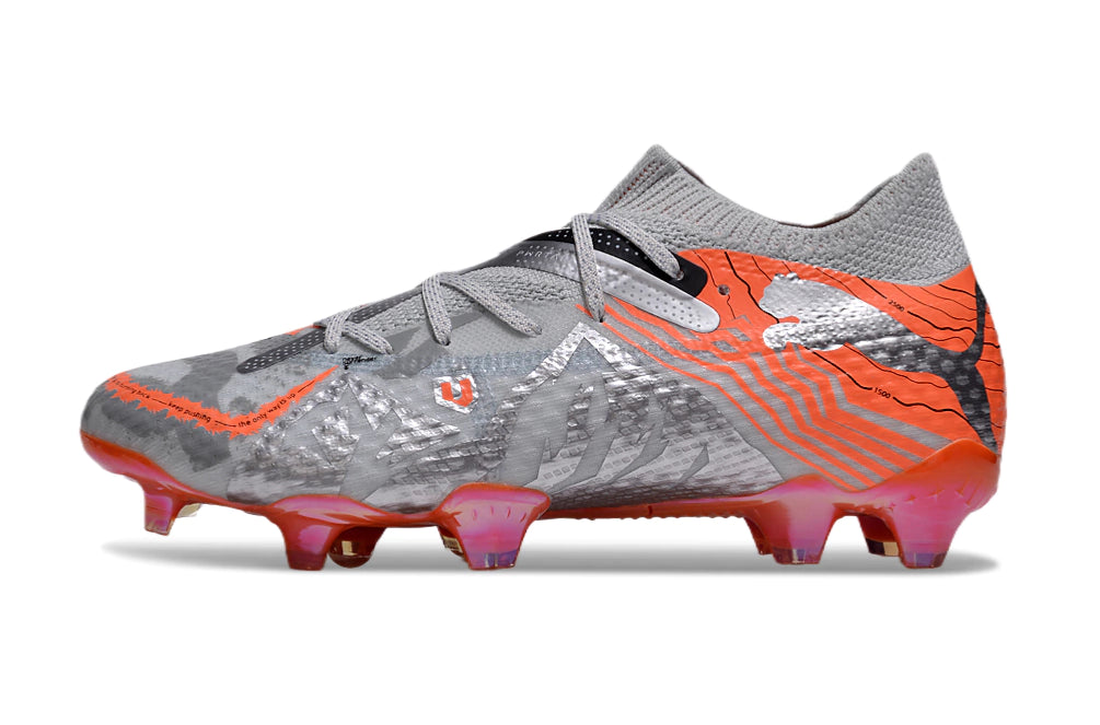 Chuteira Puma Future 7 Ultimate Campo FG - Prata/Laranja/Preto