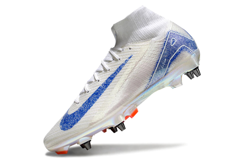 Chuteira Nike Air Zoom Mercurial Superfly 10 Elite SG - Branco/Azul/Laranja