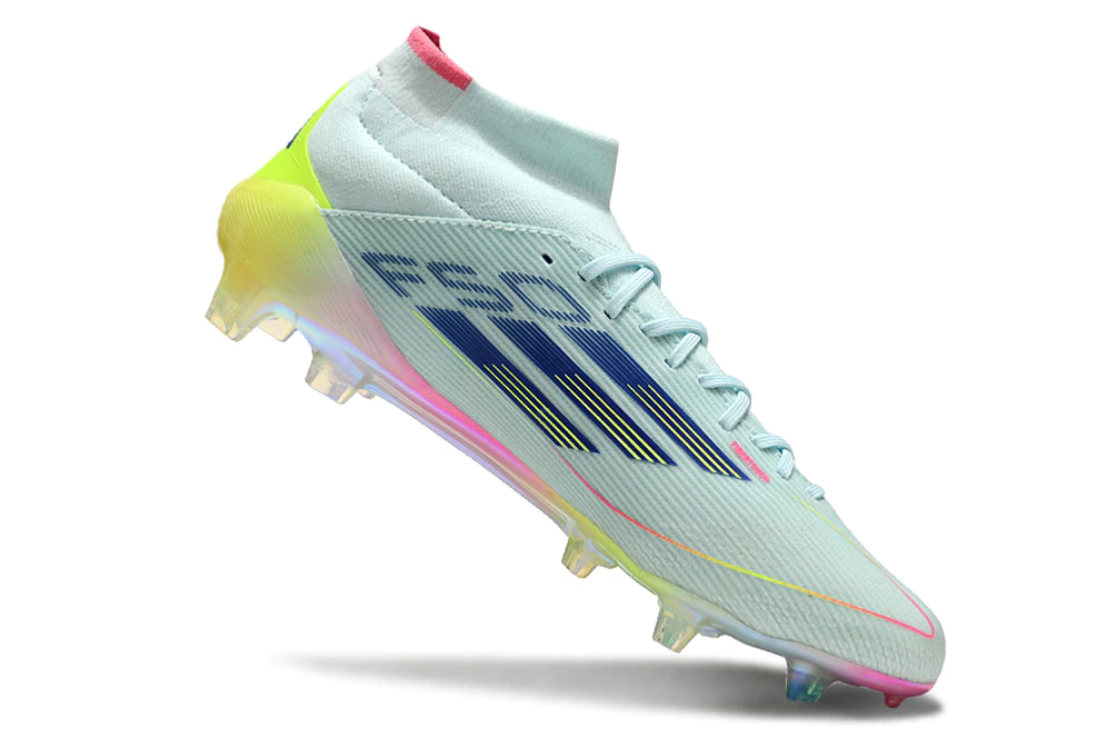 Chuteira Adidas F50 Elite Mid Campo - Azul/Verde/Rosa