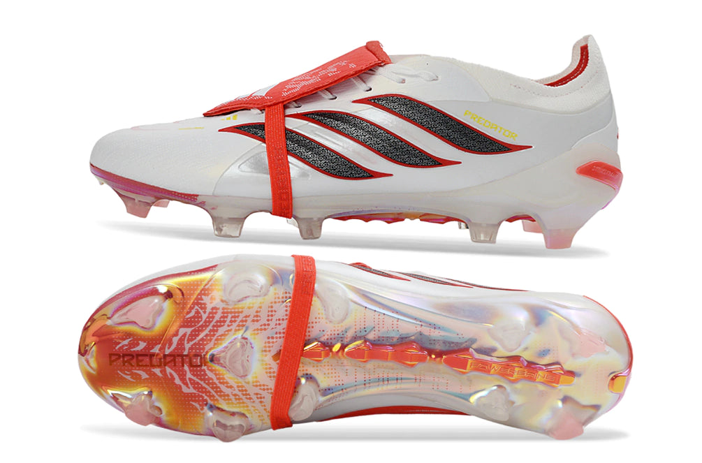 Chuteira Adidas Predator Tongue 26 Elite FG - Branco/Vermelho