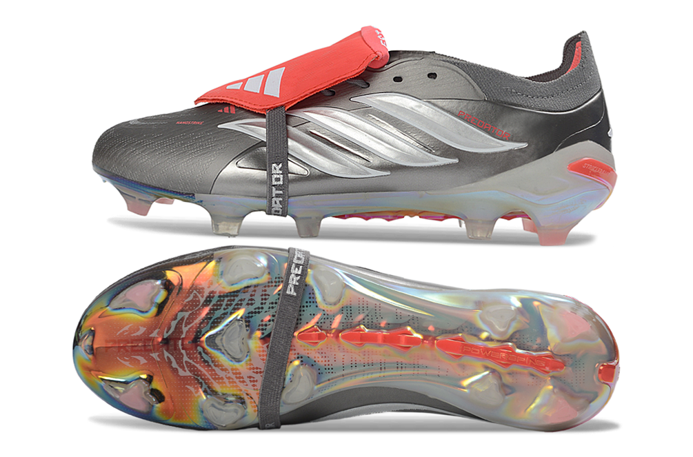 Chuteira Adidas Predator Tongue 26 Elite FG - Prata/Vermelho