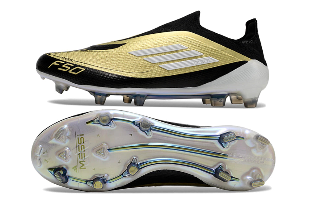 Chuteira Adidas F50 X Laceless Campo - Dourado/Preto/Branco