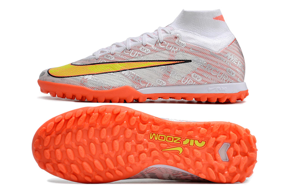 Chuteira Nike Mercurial Superfly 9 Elite Society - Branco/Laranja