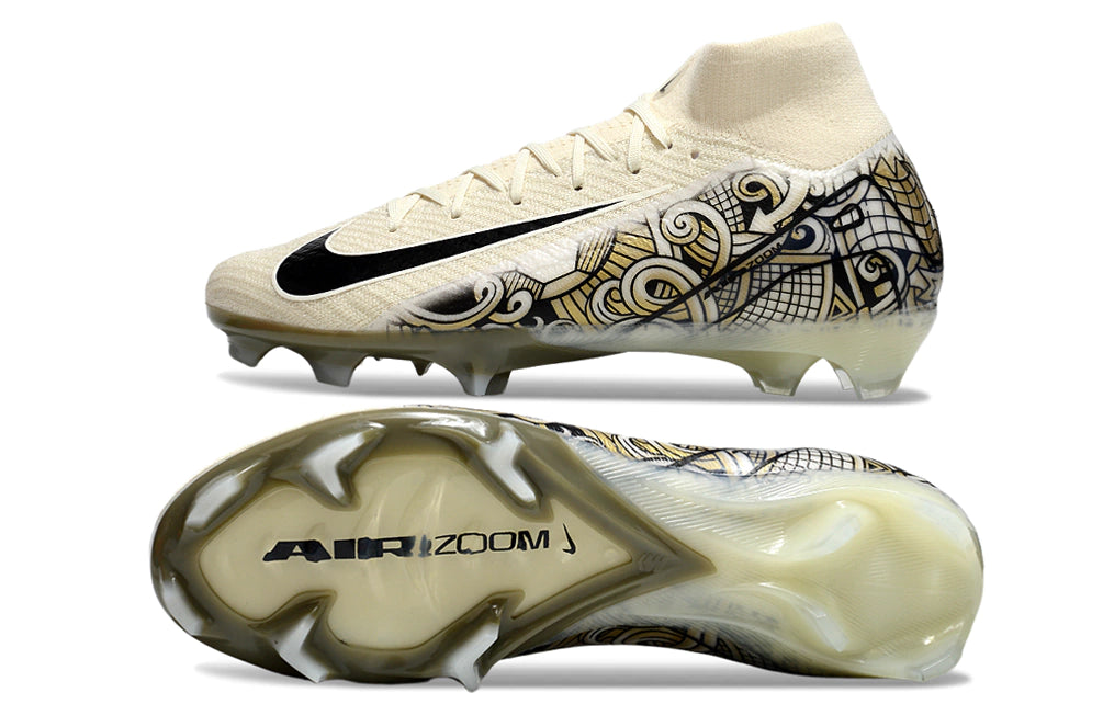 Chuteira Nike Air Zoom Mercurial Superfly 10 Elite Campo - Bege/Preto