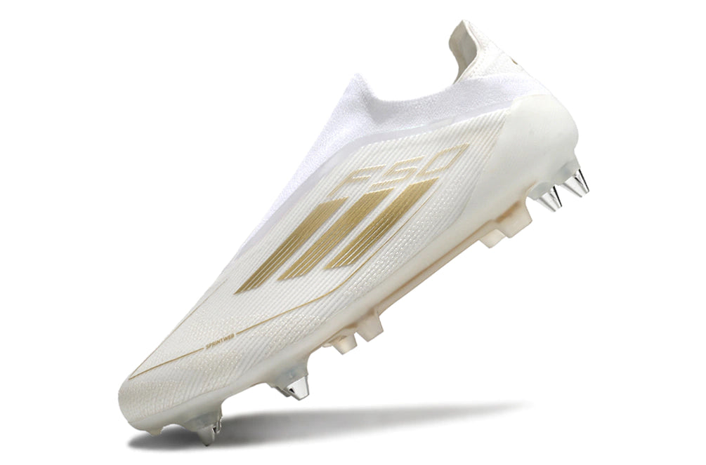 Chuteira Adidas F50 X Laceless Campo SG - Branco/Dourado
