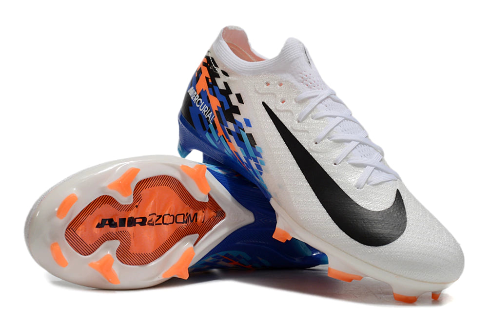 Chuteira Nike Air Zoom Mercurial Vapor 16 Elite FG - Branco/Preto/Azul/Laranja