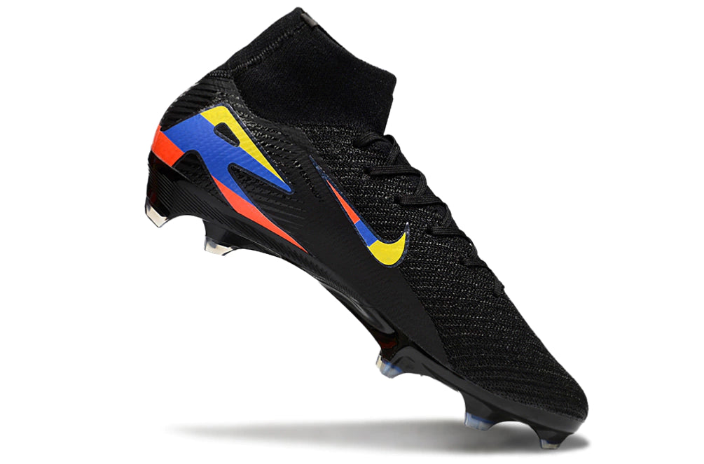 Chuteira Nike Air Zoom Mercurial Superfly 10 Elite Campo - Preto/Amarelo/Azul/Vermelho