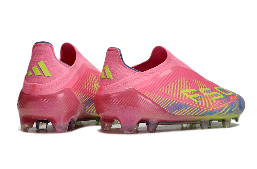 Chuteira Adidas F50 X Laceless Campo - Rosa/Verde/Azul