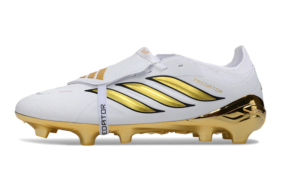 Chuteira Adidas Predator Tongue 26 Elite FG - Branco/Dourado