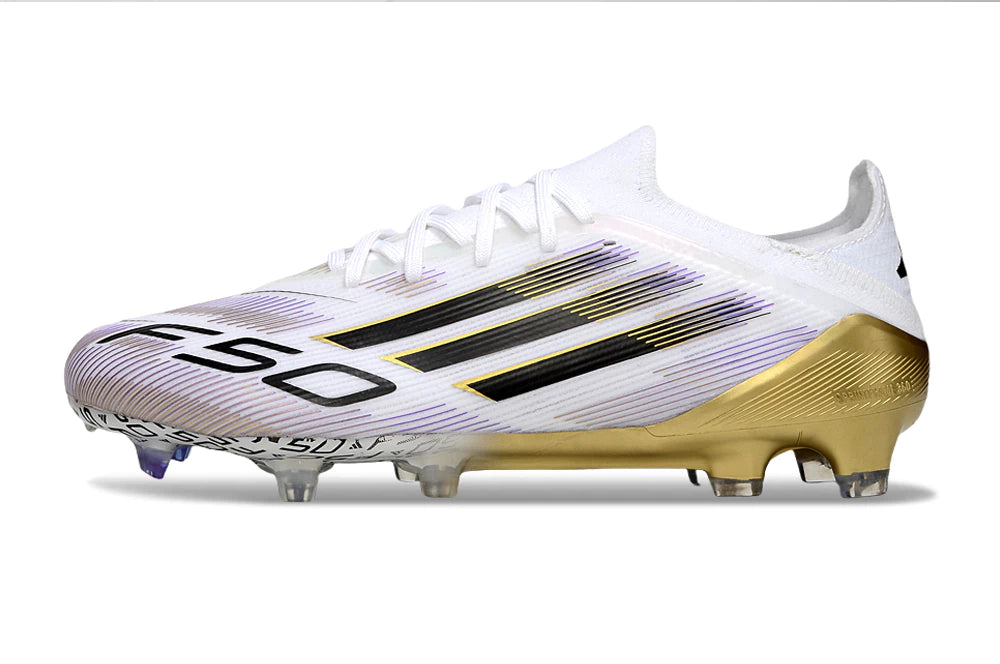 Chuteira Adidas F50 X Campo - Branco/Dourado