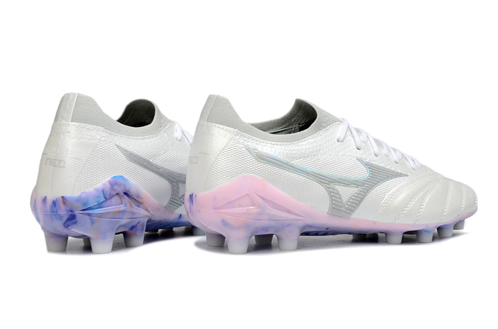 Chuteira Mizuno Morelia Neo 4 Campo - Branco/Rosa
