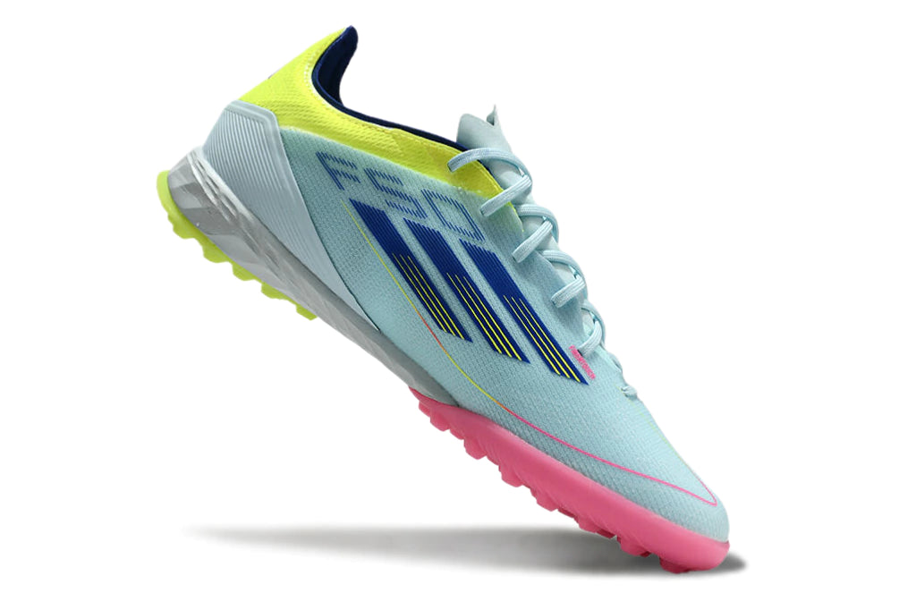 Chuteira Adidas X F50 Elite Society - Azul Claro/Rosa/Verde