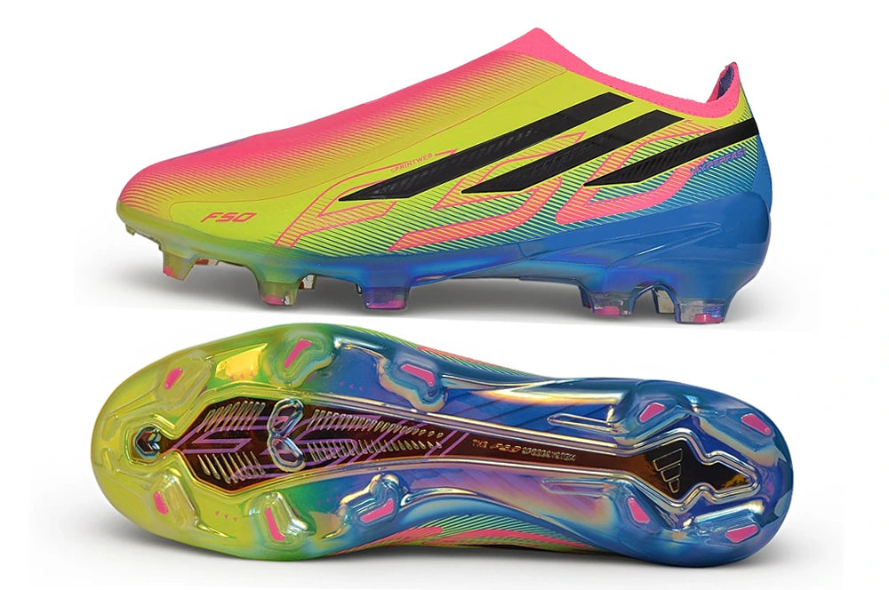 Chuteira Adidas F50 Hyperfast Laceless FG - Rosa/Amarelo