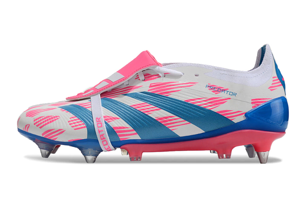 Chuteira Adidas Predator Elite Tongue SG - Branco/Azul/Rosa