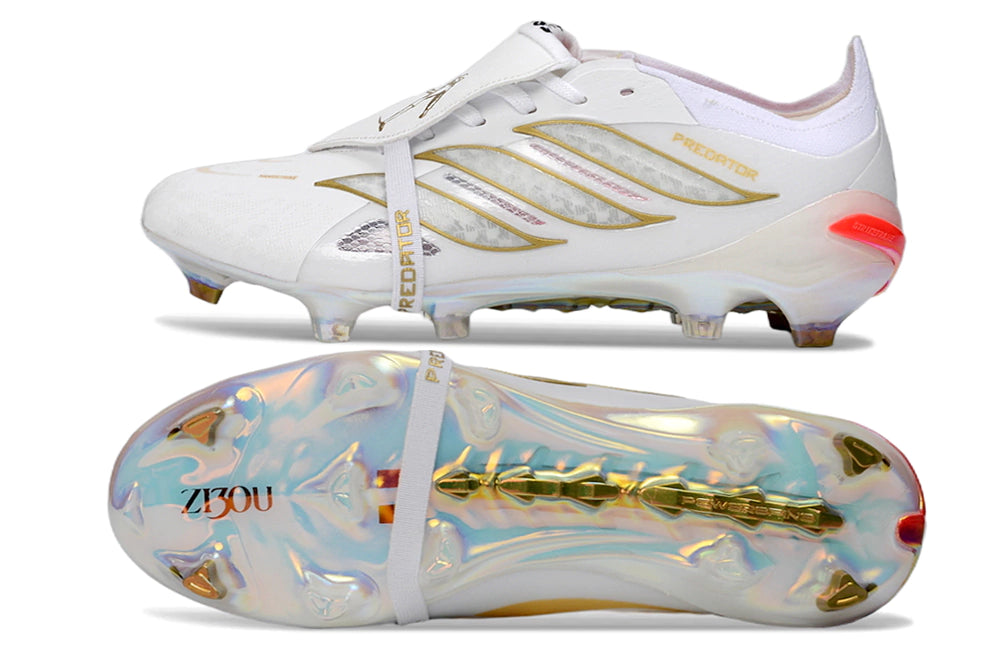 Chuteira Adidas Predator Tongue 26 Elite FG - Branco/Dourado