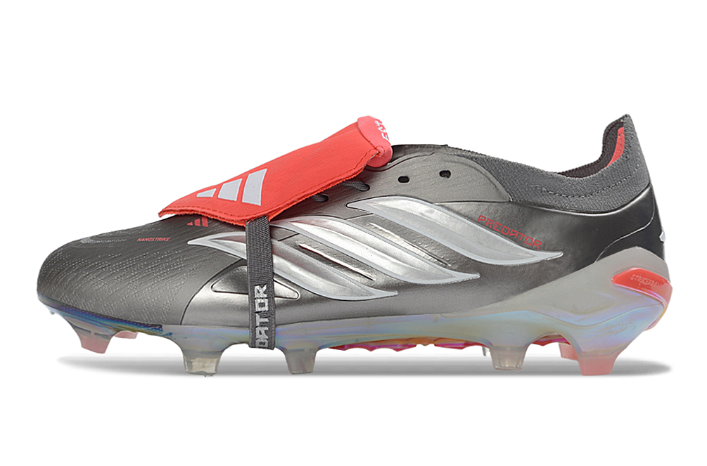 Chuteira Adidas Predator Tongue 26 Elite FG - Prata/Vermelho