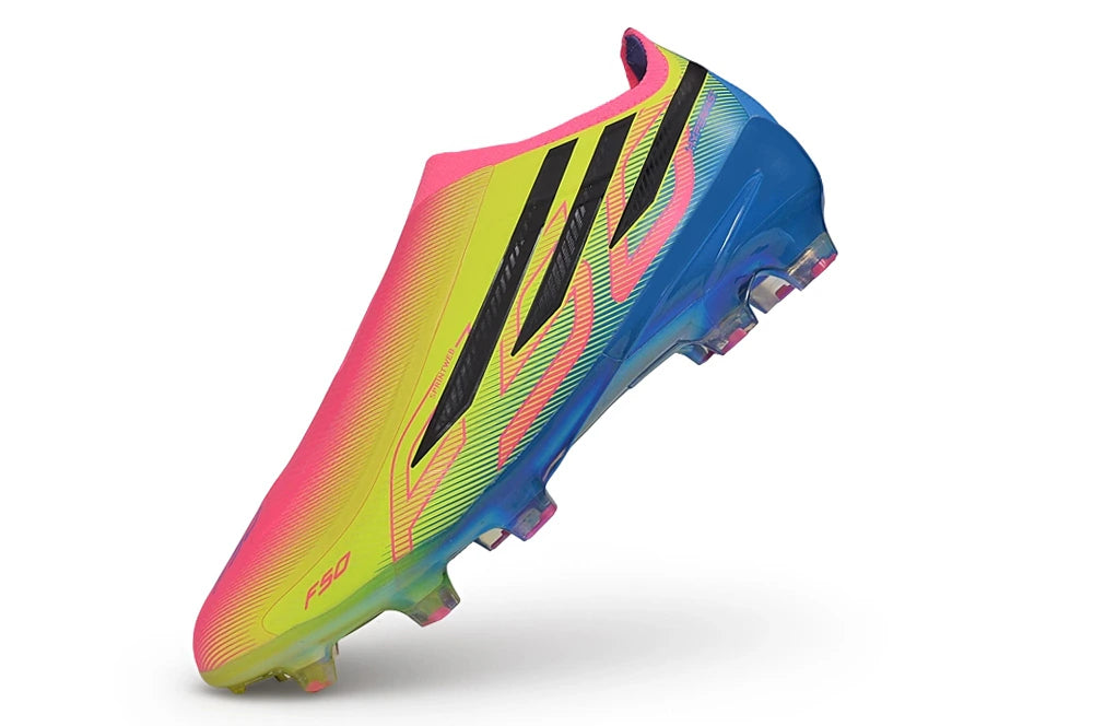 Chuteira Adidas F50 Hyperfast Laceless FG - Rosa/Amarelo