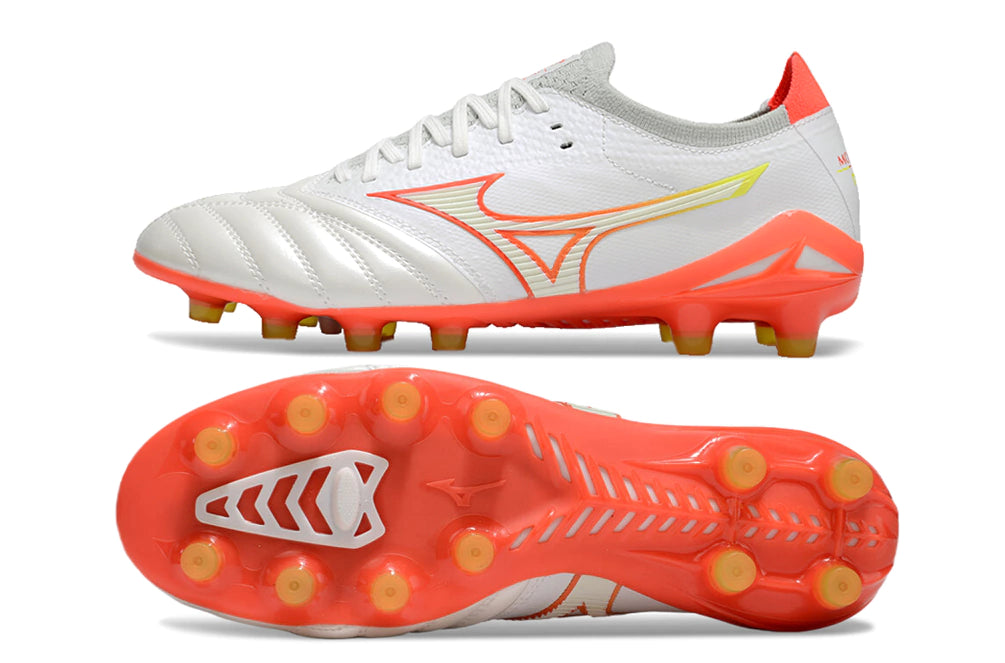 Chuteira Mizuno Morelia Neo 4 Campo - Branco/Laranja
