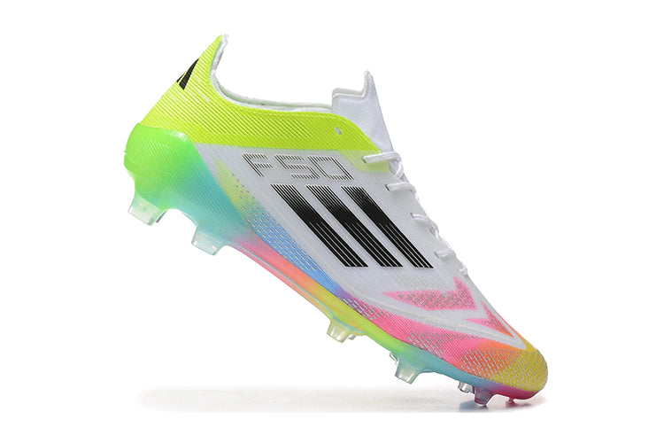 Chuteira Adidas F50 X Campo - Branco/Azul/Verde/Rosa