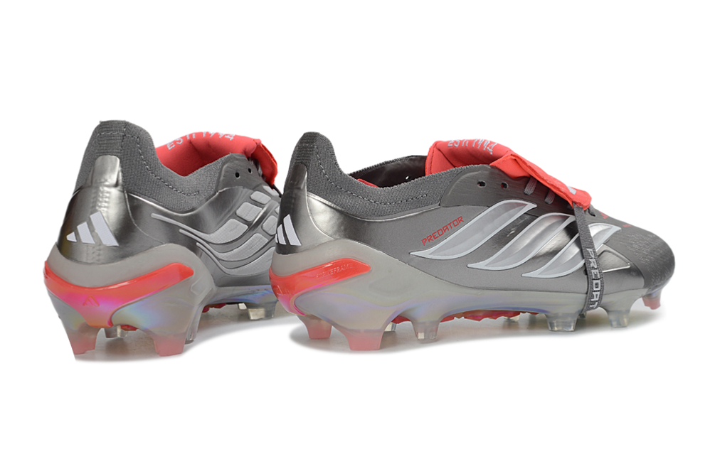 Chuteira Adidas Predator Tongue 26 Elite FG - Prata/Vermelho
