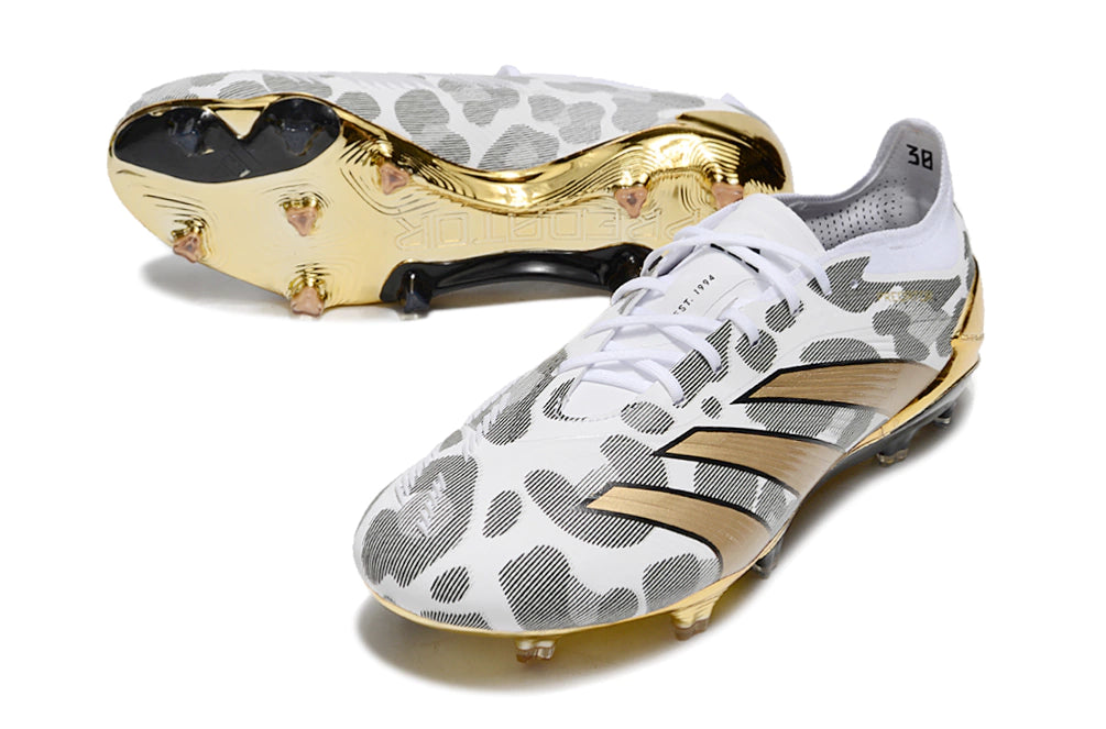 Chuteira Adidas Predator Elite Campo FG - Branco/Preto/Dourado
