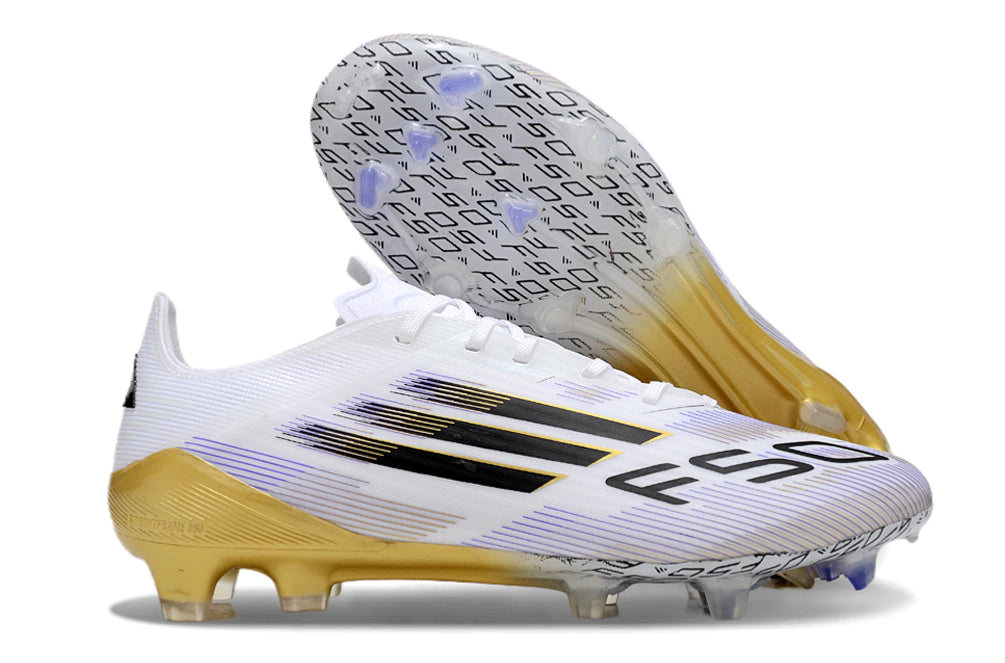 Chuteira Adidas F50 X Campo - Branco/Dourado/Preto