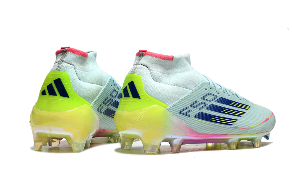 Chuteira Adidas F50 Elite Mid Campo - Azul/Verde/Rosa