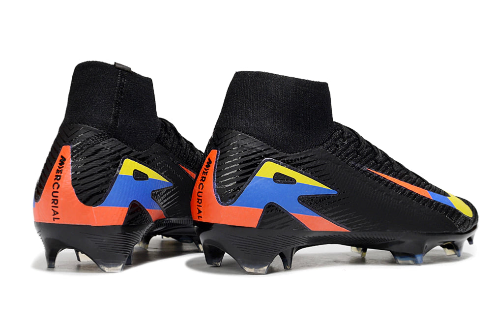 Chuteira Nike Air Zoom Mercurial Superfly 10 Elite Campo - Preto/Amarelo/Azul/Vermelho