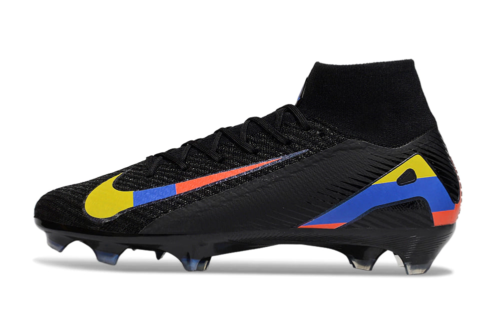Chuteira Nike Air Zoom Mercurial Superfly 10 Elite Campo - Preto/Amarelo/Azul/Vermelho